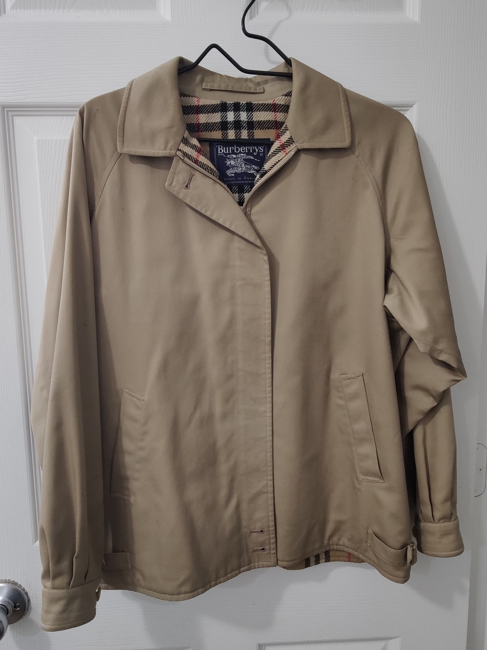 Burberry Vintage Tan Khaki Short Trench Jacket with Signature Check Lining